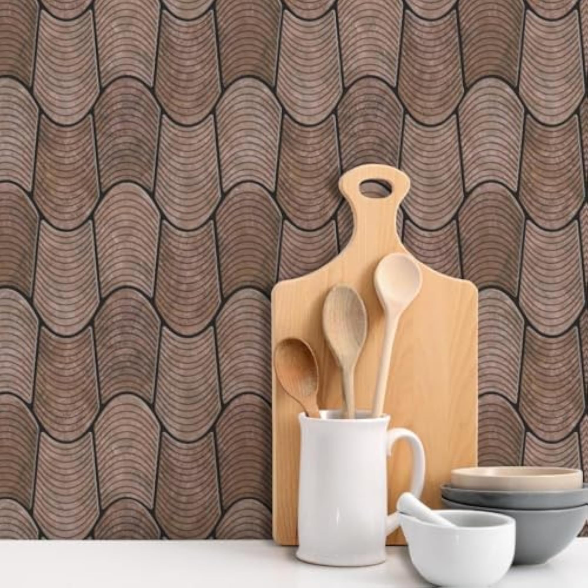 3D Wavy Brown Peel & Stick Tiles, Easy DIY Adhesive Backsplash