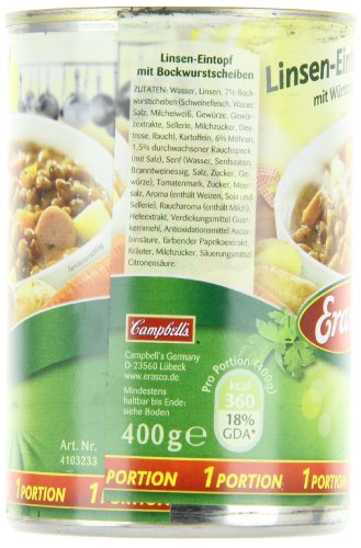 Erasco Linsen-Eintopf mit Würstchen (1 x 400g), In nur 5 Minuten fertig – Ausgewähltes Gemüse – Einfach köstlich - Ohne Schnickschnack (Packung mit 2) – Bild 5