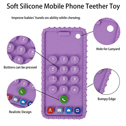Image of Mobile Phone Shape Teething Toys，Silicone Baby Teether Toys with Pacifier Clip for Babies 0-3 Months 3-6 Months,Baby Chew Toys Sensory Toys for Babies 6-18 Months Pack 1 (SJ-Purple)