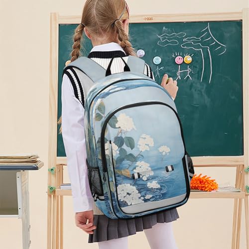 Sac à dos pour ordinateur portable protégeant des averses au lycée modèle fleur blanche - 3