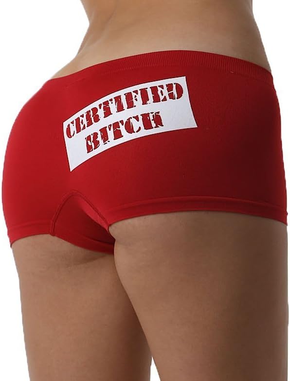Make Me Laugh Women's Certified Bitch Boy Shorts One Size Fits All (Small - XL) Red