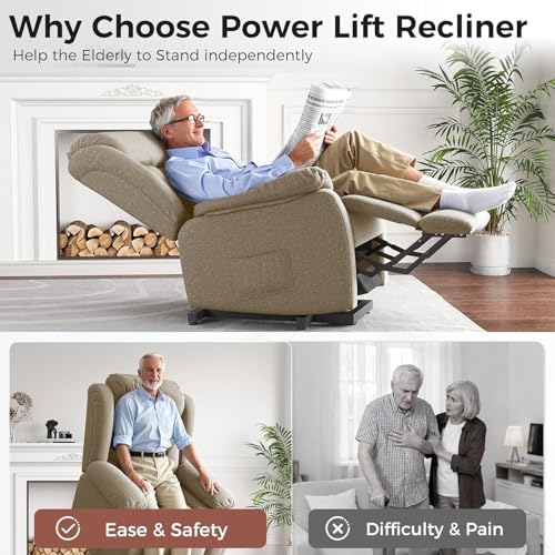 Image of Amopatio Power Lift Recliner Chair for Elderly Indoor Living Room Reclining Chairs Lounge Chairs Single Sofa with Side Pockets and Remote Control for Bedroom(Brown)