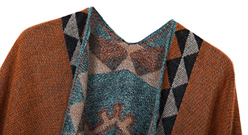 Urban Coco Women's Printed Tassel Open Front Poncho Cape Cardigan Wrap Shawl (Orange-Series 5) #TOP2