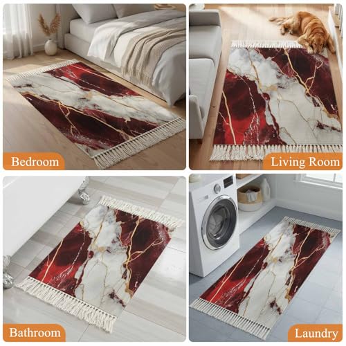 Tapete corredor rojo 2x6ft con flecos antideslizante miniatura 6