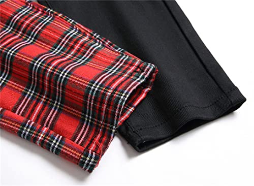 Men's Plaid Patchwork Casual Straight Slim Fit Biker Jeans Skinny Punk Denim Pants For Men, T8 Black, 34 #TOP3