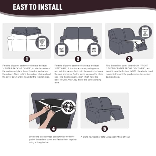 KinCam Recliner Covers, Stretch Reclining Chair Covers, Recliner Sofa Slipcovers Stripe Jacquard Recliner Couch Covers Furniture Protector Covers for Pet Kid (2XL Seater, Dark Coffee)