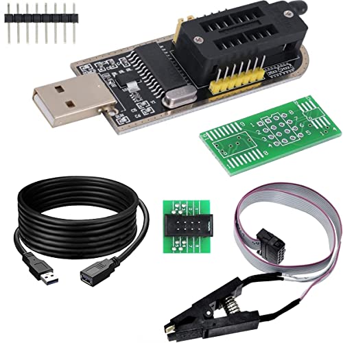 DAOKAI CH341A 24 25 Series EEPROM Flash BIOS Programmeur USB Module pour 93CXX, avec SOIC8 SOP8 Flash Chip Free Démontage IC Test Clips Socket Adapter, 1.5m...