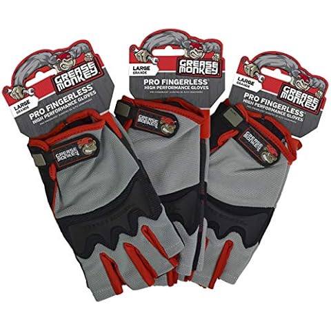 GREASE MONKEY 22107-23 Pro Fingerless All Purpose Work Gloves & Workout Gloves, 3 Pack, Large Cover
