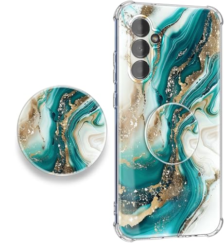 EMUYGIU for Samsung Galaxy S26 Case Flowers and Marble [Buffertech 6.285ft Military-Grade Drop Protection] [Anti Peel Off Tech] Clear TPU Bumper 5G Phone Cover Design (Green Gold with Holder) - image 1
