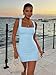 BORIFLORS Women's Sexy Bodycon Corset Mini Dresses Square Neck Ruched Sleeveless Club Party Short Dress, Small, Baby Blue