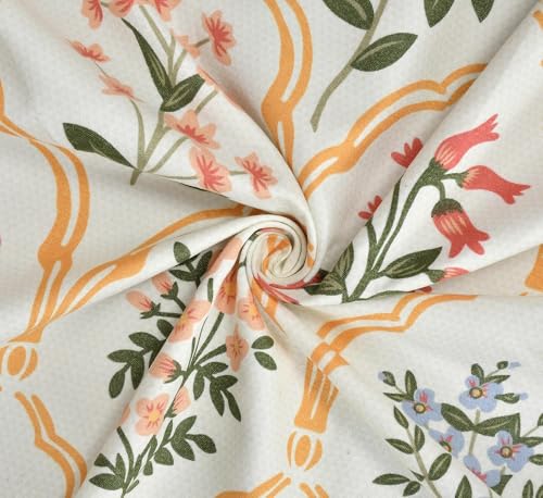 Image of VOMZER 5-Piece Premium Printed Bedsheet Set 300 TC King Size | Cotton Blend Modern Design Flat Bedsheet, Cream Flower Leaf