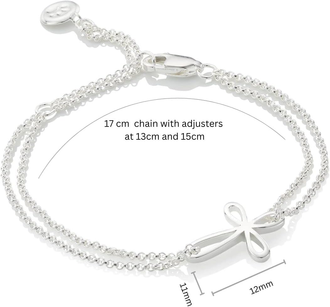 Molly B London 925 Sterling Silver Cherish Cross Bracelet for Girls; Baptism, First Holy Communion, Quinceañera or Flower Girl Gift