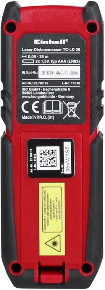 Einhell Laser Measuring Instrument TC-LD 25 (up to 25 m, front or rear edge reference measurement, continuous measurement, automatic shutdown, safety function) - 2270075