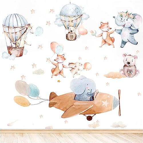 43 Pcs Pegatinas de Pared Globos Animales, Pegatinas de Pared Globos Aerostáticos de Animales, Pegatinas de Pared Animales del Bosque para Habitación Infantiles Niños Dormitorio Guardería