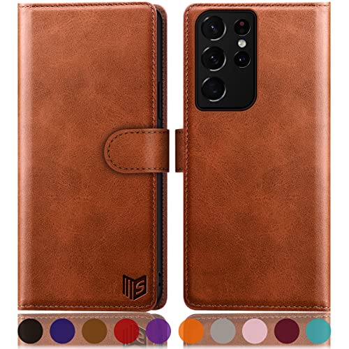 SUANPOT Etui Coque pour Samsung Galaxy S21 Ultra [RFID Blocage] [Magnétique Protection] Fentes pour Cartes Protection Etui Housse Premium en Cuir PU pour Samsung S21...