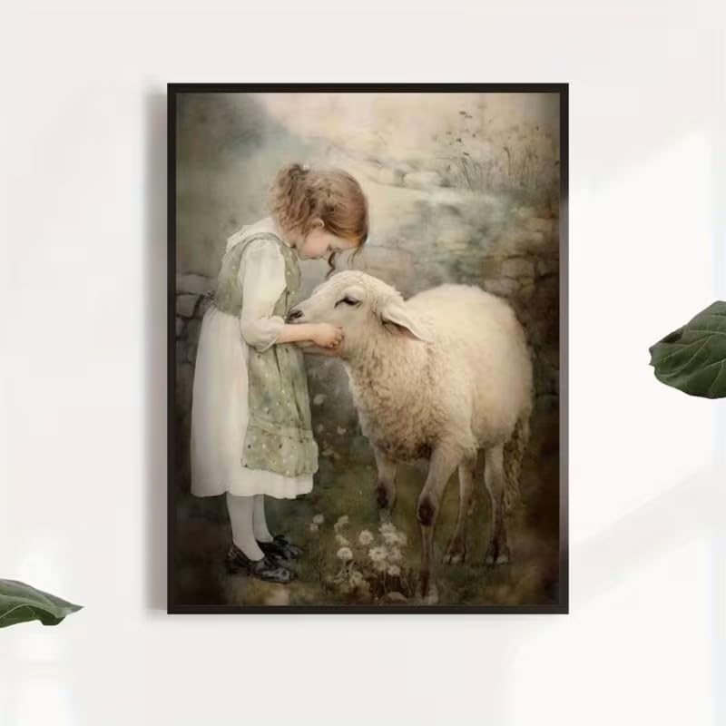Décoration murale style ferme pour salon rétro avec toile moutons