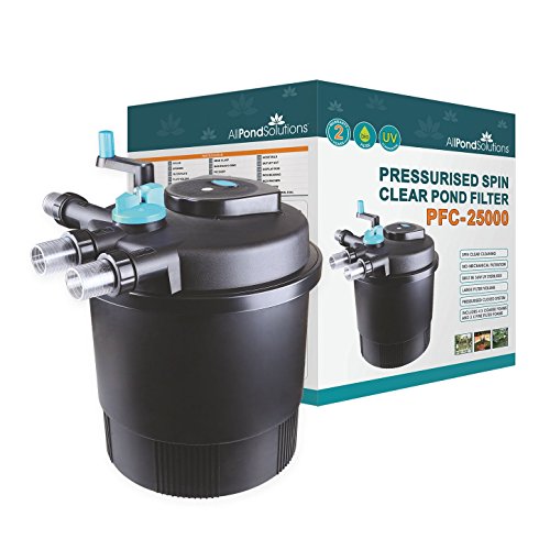 AllPondSolutions Pressurised Koi Fish Pond Filter with UV Steriliser - 2-in-1 Biological, Mechanical UV Pond Filter System - Easy to Clean & Maintain - For Outdoor Ponds Up to 25000 Litres - PFC-25000 option
