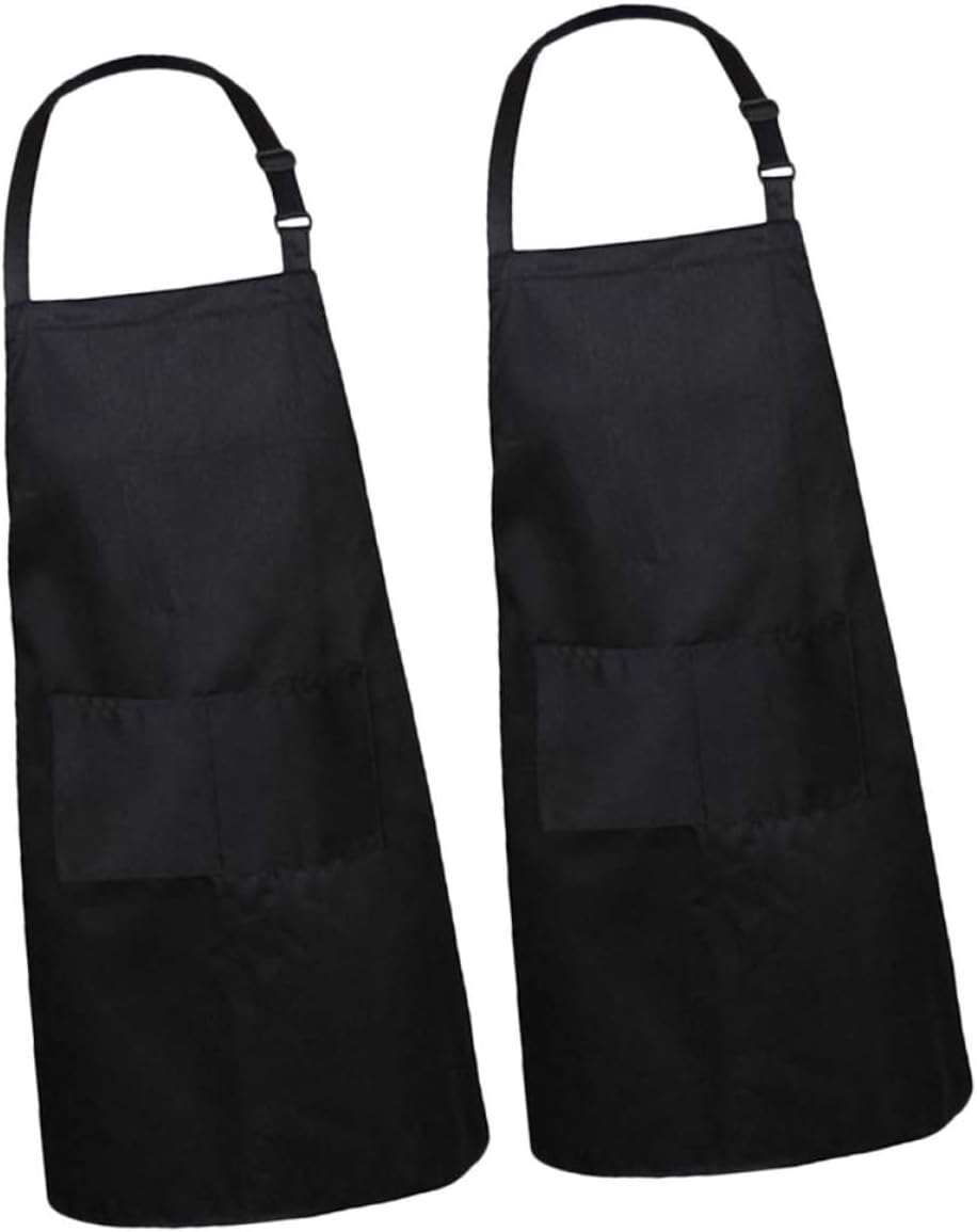 2pcs Black Kitchen Apron Cooking Protector for Men and Women Professional Work Apron 70x75cm for Chef Grilling Bbq Cooking and Food Service