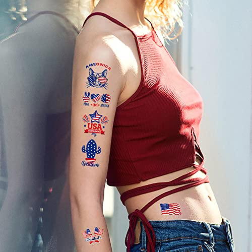 4Th Of July Temporary Tattoo 10 Sheet Unique Images Independence Day Tattoo Stickers American Flag Eagles Hat Balloons Design Tattoos Memorial Day Body Face Art Sticker Supplies #TOP6