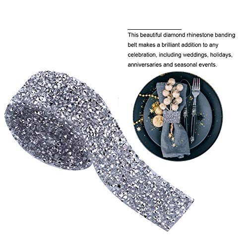 TOPINCN Silver Crystal Rhinestone Ribbon, Sparkling Rhinestone Ribbon Mesh Wrap Roll Bling Arts Crafts Decor Girls Gift 1 Yard (Silver) - Image 2