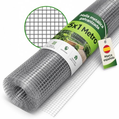 Malla Metalica Galvanizada Protectora Valla Rejilla Jardin Exterior Gallinero Resistente Con Alambre Galvanizado Electrosoldada Agujeros Tela Conejera Fácil Instalación 6mm - Rollito 5m