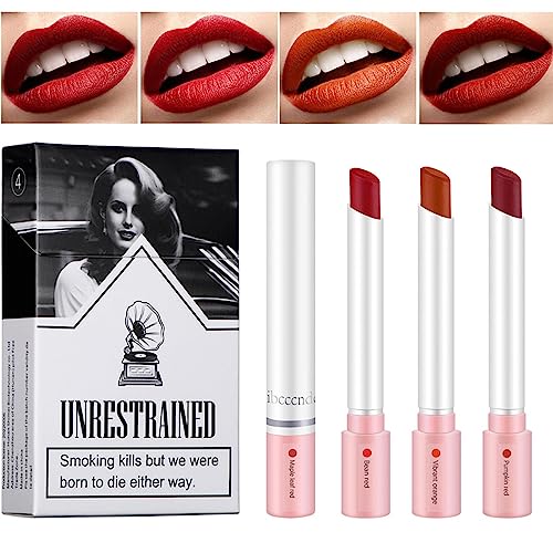 Lápices terciopelo mate - Maquillaje barra labios con diseño caja cigarrillos - 4 colores larga duración, no se desvanecen, lápices labiales impermeables...