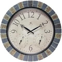 Infinity Instruments Aztec Indoor Outdoor Wall Clock, Faux Stone, 18 Inch product photo