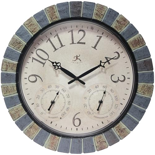Infinity Instruments Aztec Indoor-Outdoor Wall Clock, Faux Stone, 18 Inch