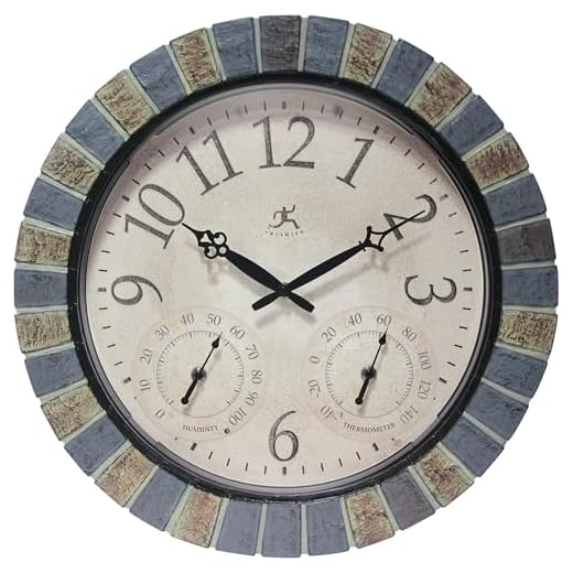 Infinity Instruments Aztec Indoor-Outdoor Wall Clock, Faux Stone, 18 Inch