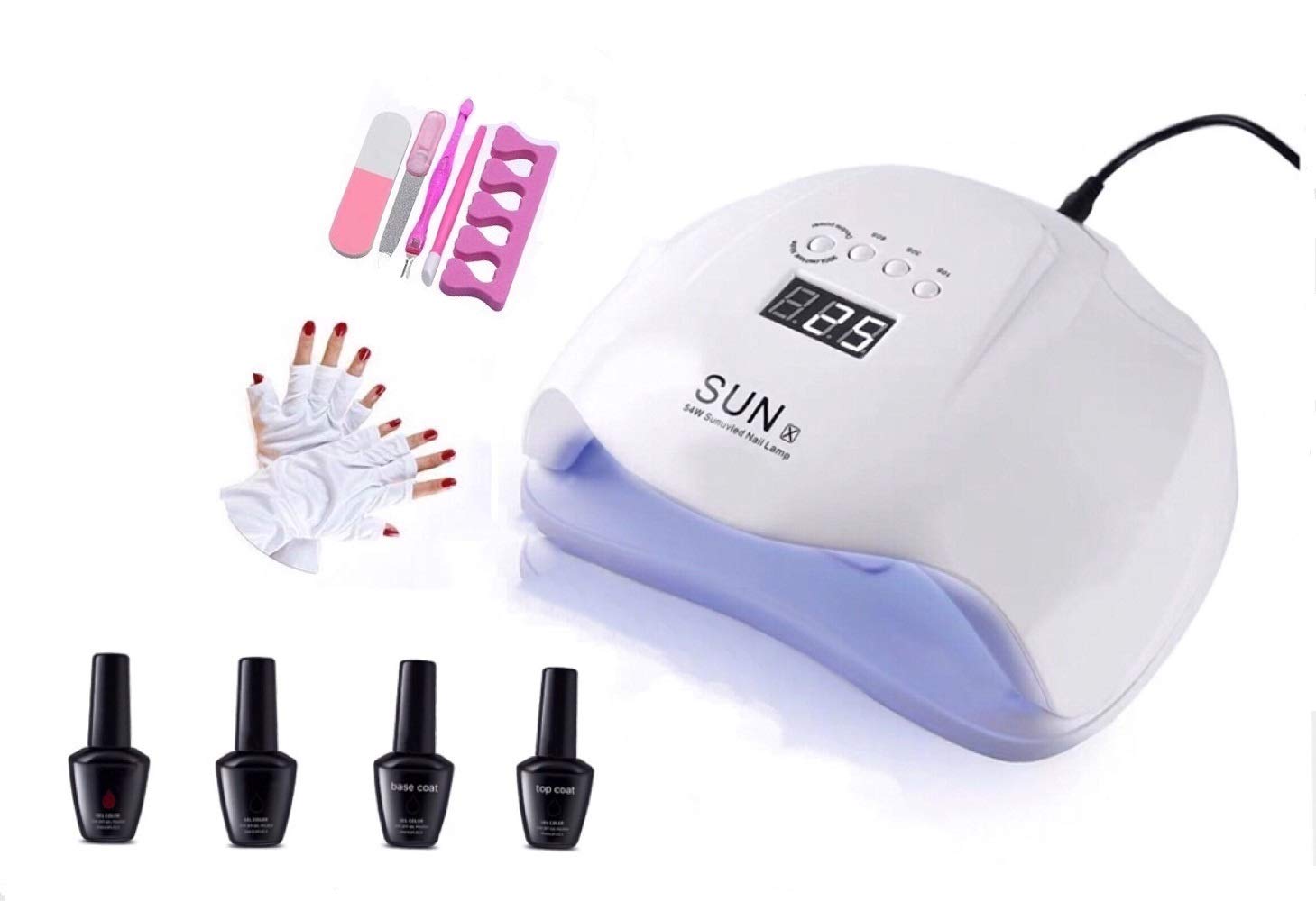 Ruihua UV/LED Asciuga unghie Kit Include 2 smalti per gel,Lampada per unghie 54W, 1 mano di fondo, 1 mano superiore, guanti UV,Strumento per unghie，Fai un regalo