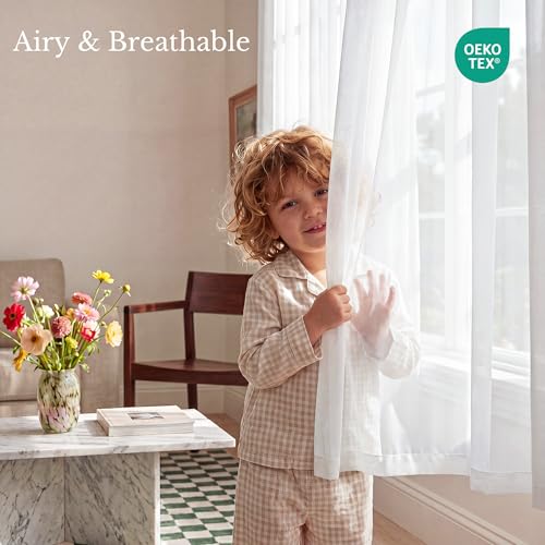 Image of NICETOWN Ivory Sheer Curtains for Bedroom, W42xL63, 2 Panels | Rod Pocket Lightweight Drapes Voile Sheer Air & Breathable Light Filtering Window Treatments for Children Room