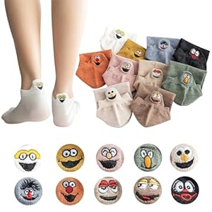 UOCAI 10 Paires de Chaussettes Amusantes pour Femmes Coton Confortable Mignon Dessin Animé Brodé Amusant Baskets Chaussettes Dames Intéressant Animal Personnage Chat Amusant Équipage Chaussettes pour