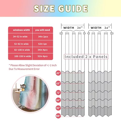 Image of Mix & Match Double Layer Laser-Cut Stars Gradient Blackout Curtains with Foil Print Sheer, 2 Panels Set for Bedroom, Nursery, Living Room - Yellow Blue Pink, 34W x 95L