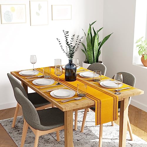 Encasa XO Table Runner and Placemats Set 6, Ladder Yellow, 32x183 cm (Set of 7)