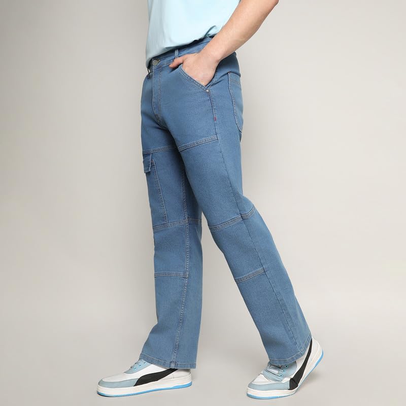 Image of CAHOOT Men's Stitched Cargo Denim Jeans for Casual Wear | Dark-Wash | 5 Pocket | Button Closure | Denim Jeans Crafted with Comfort Fit for Everyday Wear