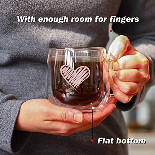 Cnglass 10Oz Double Wall Glass Coffee Mugs,Clear Insulated Espresso Coffee Cups With Heart Pattern For Latte, Cappuccino,Tea,Set Of 2 #TOP3