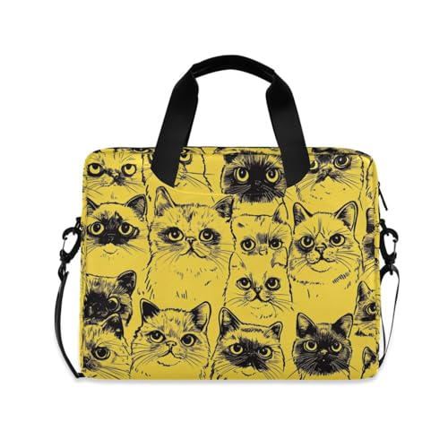 Housse ordinateur 15.6 pouces jaune avec fermeture éclair et bandoulière motif chat