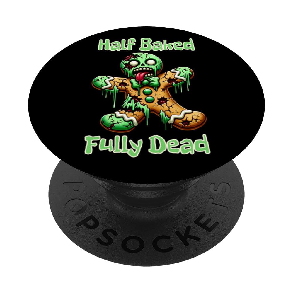 Zombie Gingerbread Man Half Baked Fully Dead Funny Christmas PopSockets Swappable PopGrip, Black