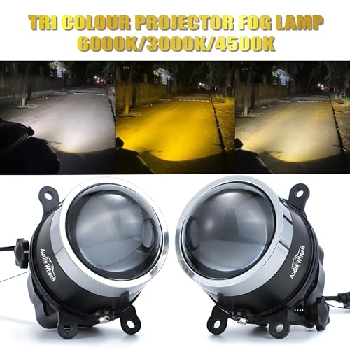 Image of Audio Wheels 3 Inch LED Projector Fog Lamp with Cover - 120W, Tri-Color (White /Warm /Yellow) | | 12V /24V Fog Light for Car & Vehicle Modification | 1-Year Warranty | Compatible with Hyundai Creta 2020