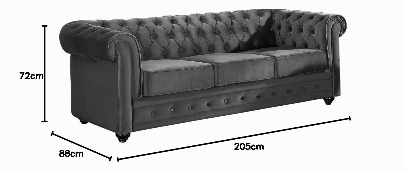 Vente-unique - Sofá Fijo 3 plazas Chesterfield - Terciopelo - Gris Antracita