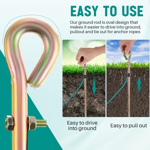 Tellegloww 2 Pcs Portable Ground Rod Grounding Rod with 4ft Grounding