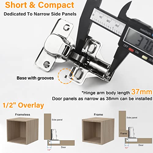 50 Pack Cabinet Hinges, Soft Close Hinges For 1/2" Overlay Kitchen Cabinet Door Hinges, 105 Degree Opening Angle, Stainless Concealed Cupboard Hinges With Screws, Positioning Pencil And Manual #TOP5