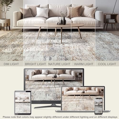 DMOYEST Area Rug Living Room Rugs - 9x12 Washable Large Soft Indoor Neutral Modern Abstract Low Pile Rug Carpet for Bedroom Dining Room Farmhouse Home Office - Brown/Grey/Black by DMOYEST - Image 4