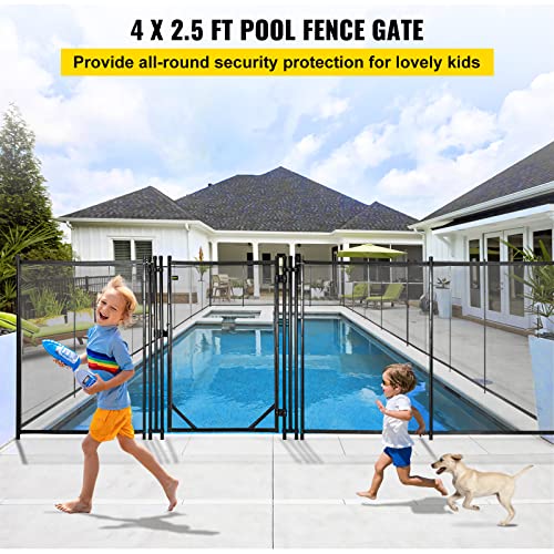 Happybuy Pool Fence Gate 4X2.5 Ft, Pool Safety Fence Gate Kit 1000D Powder Coated Aluminum Pipe, Pool Fences For In Ground Pools 340Gsm Grid Cloth, Black #TOP1