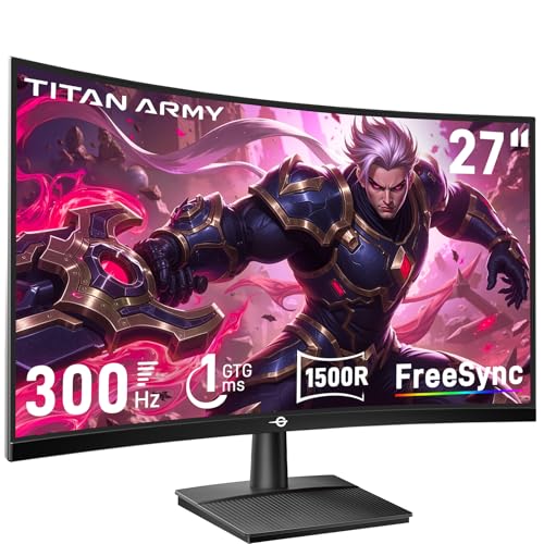 TITAN ARMY 27 Pollici FHD Curvo Monitor, 300Hz 280hz 240hz, 1ms MPRT Full HD 1500R Fast VA Schermo PC, FreeSync Premium (1920x1080), HDR10, VESA 100x100, HDMI 2.0 & DisplayPort 1.4, C27A1H