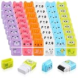 Kifmurase 48Pcs Pencil Erasers, Cute Animal Themed Pencil Eraser, Eraser with Clean Up Roller, Fun Erasers for School Party Christmas Favors