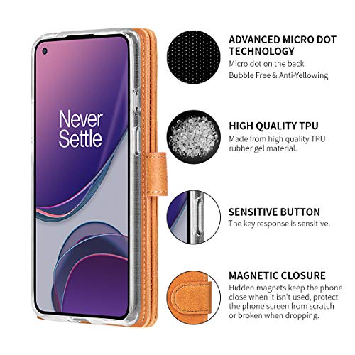 Feitenn Oneplus 8T Case, Oneplus 8T Leather Case, Flip Case Folio Wallet Cover Kickstand Card Holders Pu Leather Soft Tpu Magnetic Closure Bumper Shockproof Defender Shell For Oneplus 8T 2020 - Orange #TOP5