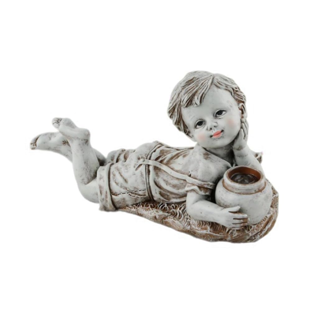 Statue de jardin enfant solaire en résine déco extérieure