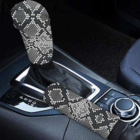 GLENLCWE Snake Python Skin Print Car Handbrake Cover Gear Shift Knob Cover Non Slip and Soft,Universal Car Accessories Set of 2 Cover