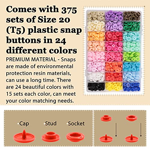 Mardatt 405 Pcs T5 Snaps Buttons With Snaps Pliers Set 24 Colors Round Plastic No-Sew Buttons And Fastener Hand Tool Setter With Clips For Sewing Clothes, Rain Coat Crafting And Other Diy #TOP2